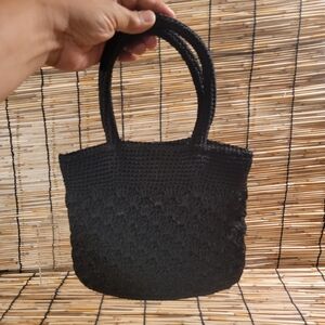 Vintage La Rue Mini Lined Crocheted Black Women's Bag